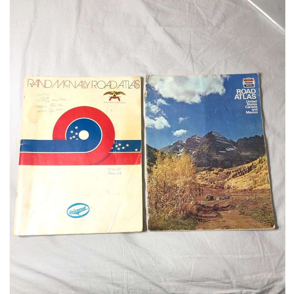 Vintage 1970s Road Atlas Rand McNally Bicentennial Allstate Paper Map Lot 2pcs